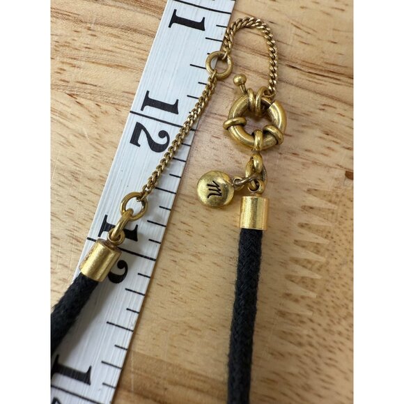 Madewell Black Cord Necklace With Gold-Tone Curved Bar Pendant Adjustable Length - Picture 6 of 6
